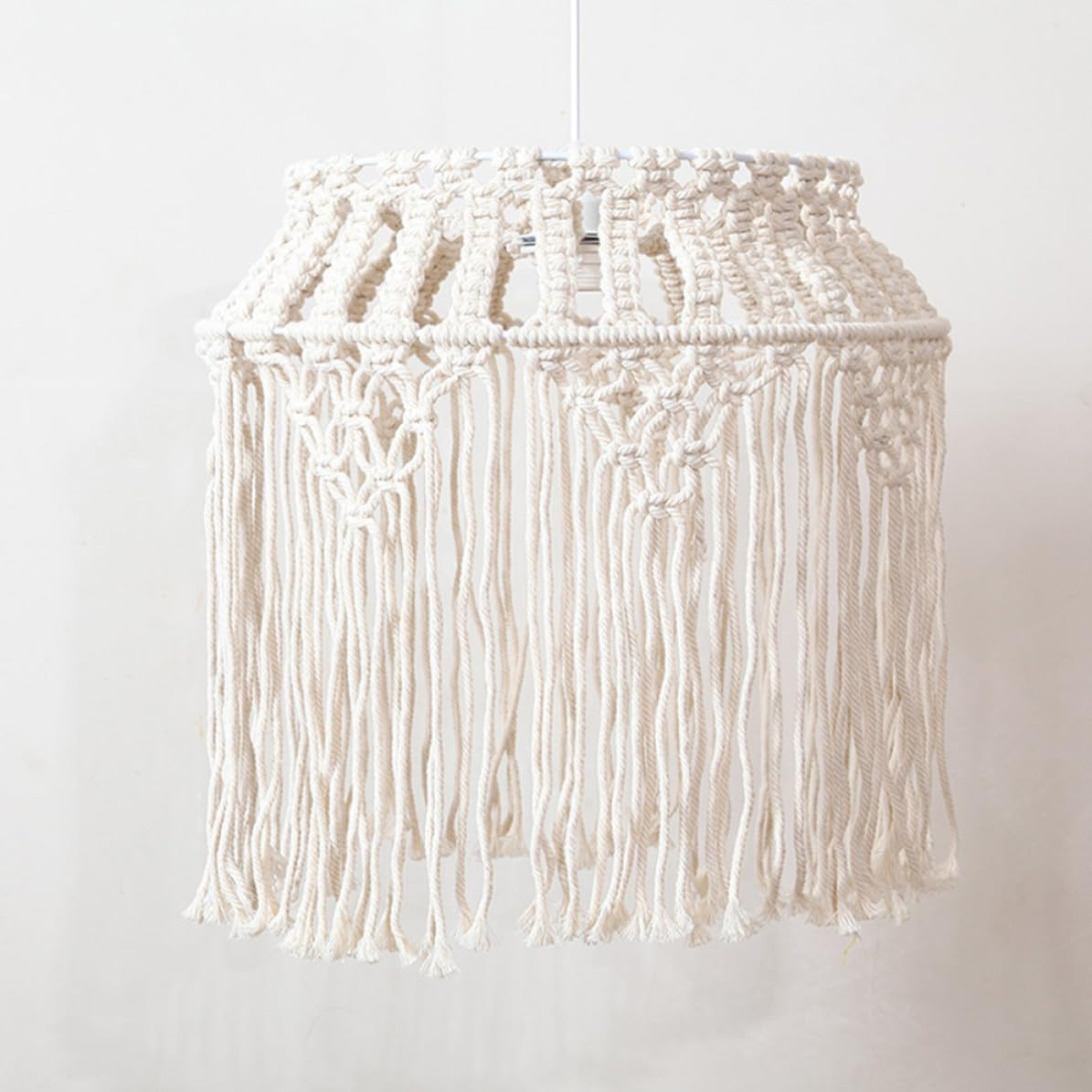 PACKOVE Paralume Intrecciata Cotone e di Sospensione a per Lampada in Corda Beige Stile Bohemien Elegante Facile Installare per Lampada da Soggiorno Camera da Letto