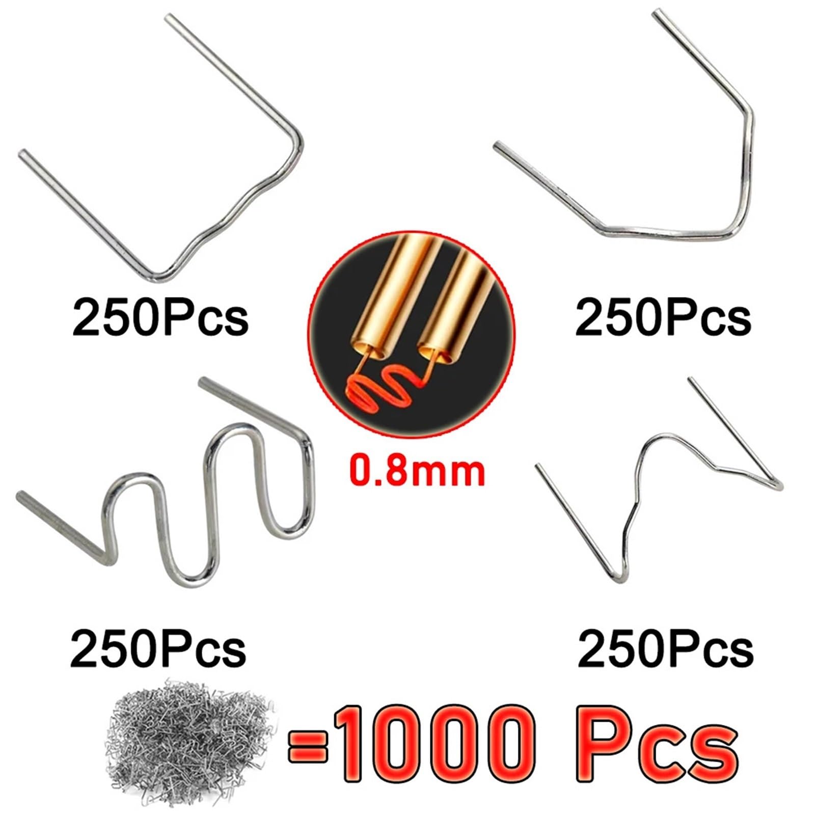 Chiodi di Saldatura Graffette per saldatura in plastica 1000/500/200/100 pezzi 4 tipi di chiodi per da 0,8 mm Kit per riparazione saldatrice in(S Type 500 Pcs)