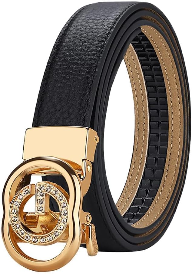 Womens Ratchet Belt Leather Ladies Belt Automatic Buckle Black