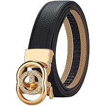 VANANNBA Belts for Women Leather Ratchet Belt Designer for Dress Jeans Pants with Shining "G" Buckle Gold Silver