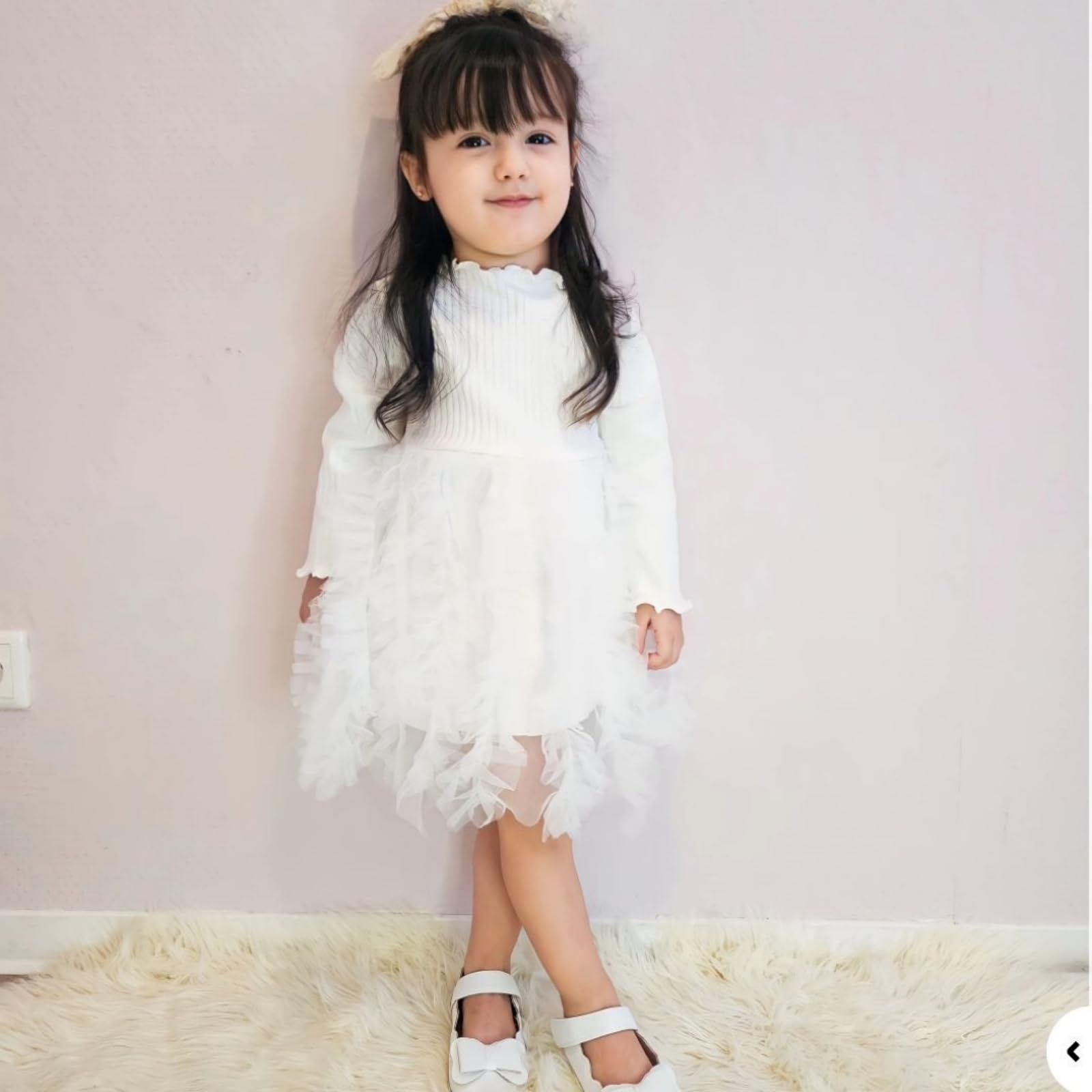 Miipat Baby Mädchen Kleid Langarm Tüll Mädchen Prinzessin Kleid Herbst Winter Kleinkind Strick Gerippte Pullover Kleider