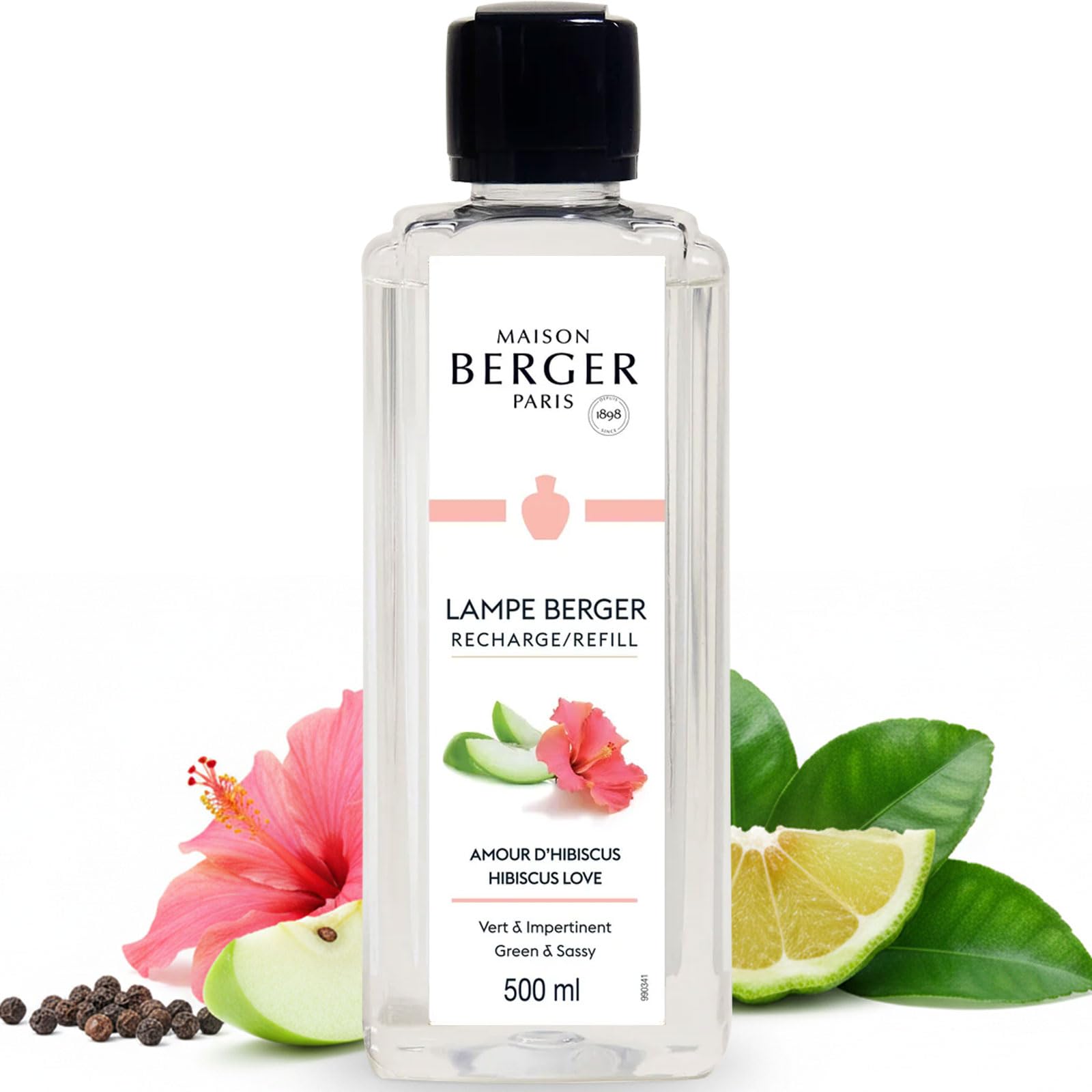 MAISON BERGER Hibiscus Love Lamp Berger Fragrance Refill, 500 mL – 2-in-1 Catalytic System, Neutralizes Odours Then Diffuses Fragrance, Delicate Floral with Soft Fruity Notes