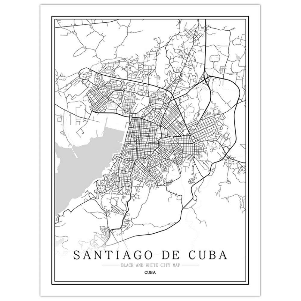 Rompecabezas De 1000 Piezas,Rompecabezas De Madera De La Ciudad De Santiago De Cuba, Tablero De Rompecabezas De Mapa Clásico En Blanco Y Negro, Rompecabezas Premium Imposibles, Juguetes De Habilidad