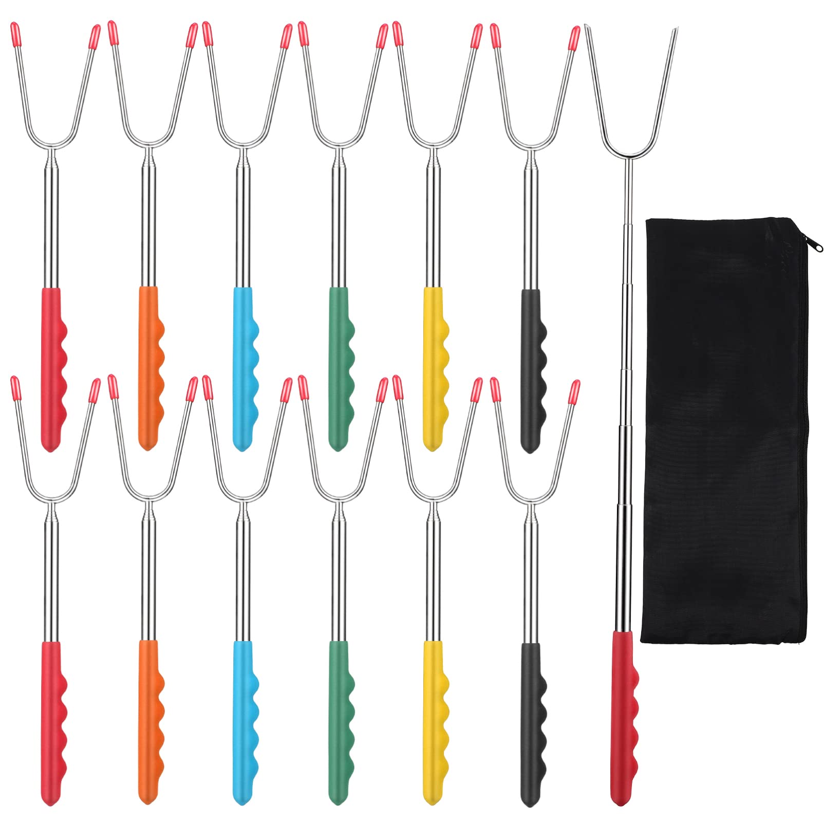 Sosoport 12pcs Telescoping Bbq Forks with Handle Stainless Steel Roasting Forks for Hot Dogs Marshmallows and More Portable Design for Camping Picnics and Bbq Parties