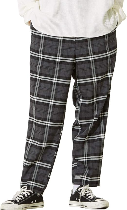 Amazon チェック ワイド パンツ メンズ レディース チェック柄 テーパード イージーパンツ スラックス スリム 細身 スーツ Improves ロングパンツ 通販