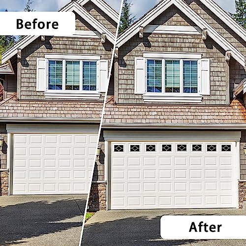 Sanfurney Magnetic Garage Door Windows Panes Diamond Style Pre-Cut Faux Fake Decorative Window Decals For 2 Car Garage Kit, 8 Sections 12.1"X 8.1", Gloss Black #TOP5
