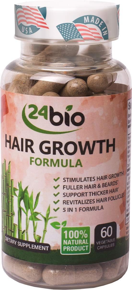 24bio Hair Growth Supplement/ Get Results Or Money Back Guarantee/ Hair Care Supplement For Men And Women/ May Stimulate Hair Growth & Thicken Hair/ Full of Biotin, Amla Extract, M.S.M & More