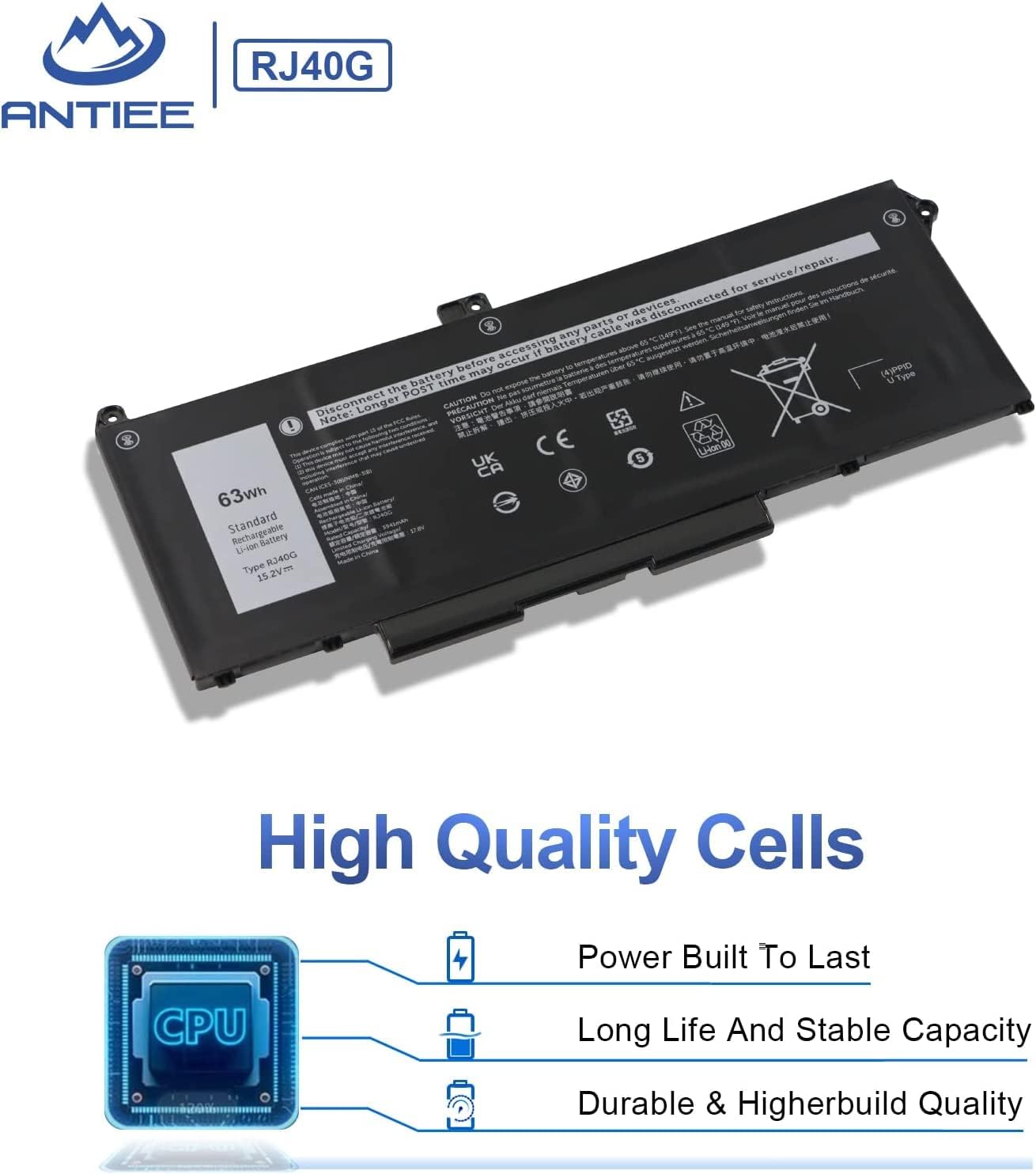 ANTIEE RJ40G Ersatz Akku für Dell Latitude 14 5420 Latitude 15 5520 Precision 15 3560 Series P137G P137G001 P104F P104F001 P104F002 005R42 075X16 01K2CF WY9DX 0WK3F1 0M3KCN 15.2V