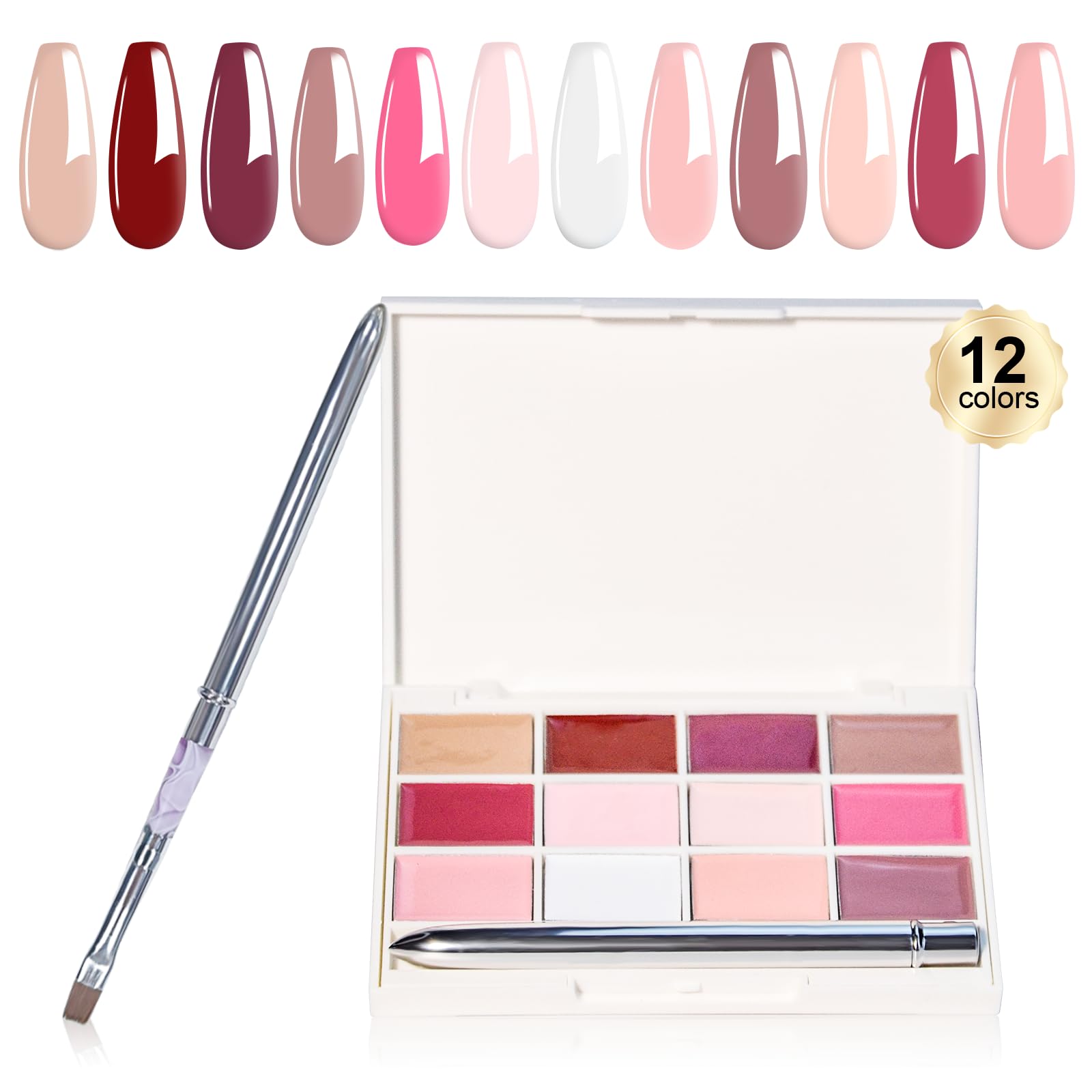 eodci Solid Gel Nail Polish,12 Colors Solid Cream Gel Polish Palette with Brush, Mud Pudding Nail Art Painting Manicure Kit, Nude Brown Pink Series