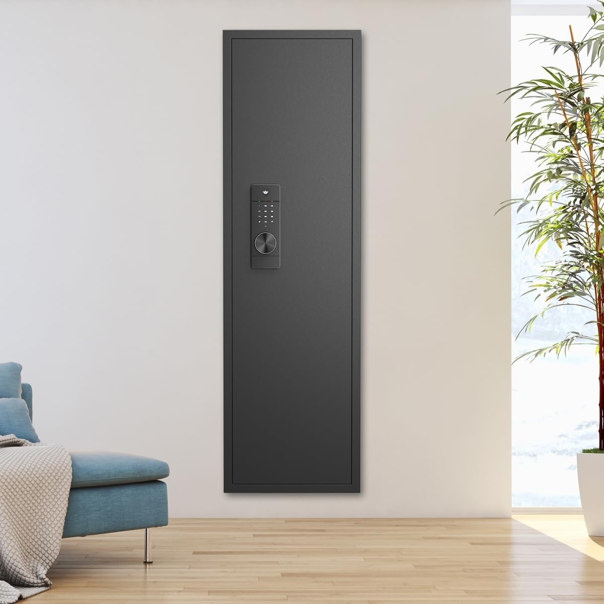 Hidden Wall Safe, Black Steel In-Wall Gun Safe with Digital Keypad Lock, 15.74x5.43x53.15 Inch, Adjustable Shelves, Anti-Theft Security Cabinet for Firearms and Valuables