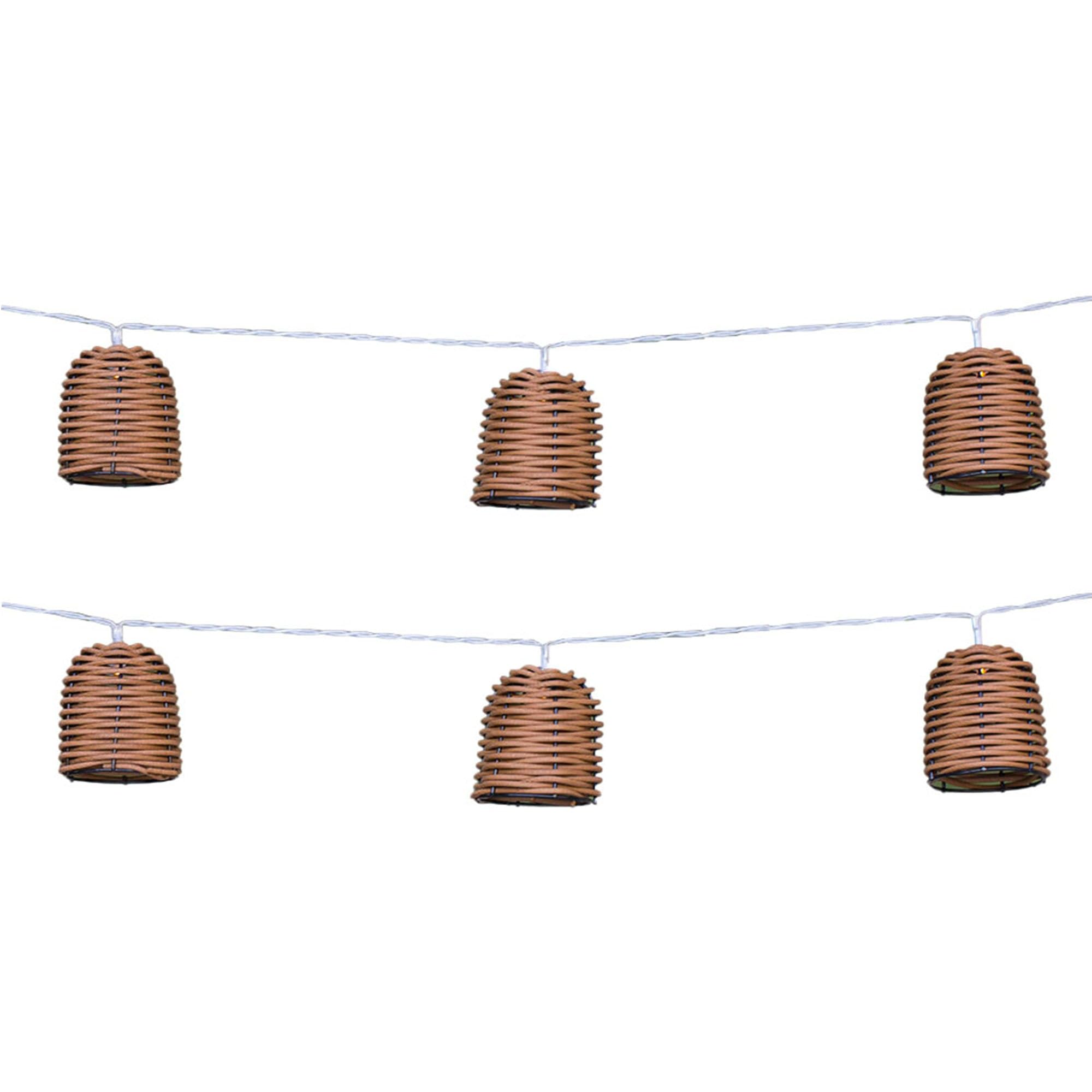 Lot de 2 guirlandes lumineuses solaires 10 abat-jour poly rotin LED blanc chaud FORMENTERA 3.80m