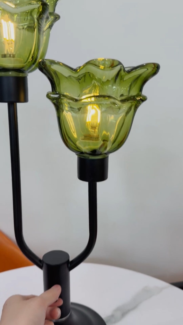 Image of Lightdot Mid Century Modern Flower Green Table Lamp for Bedroom Dimmable