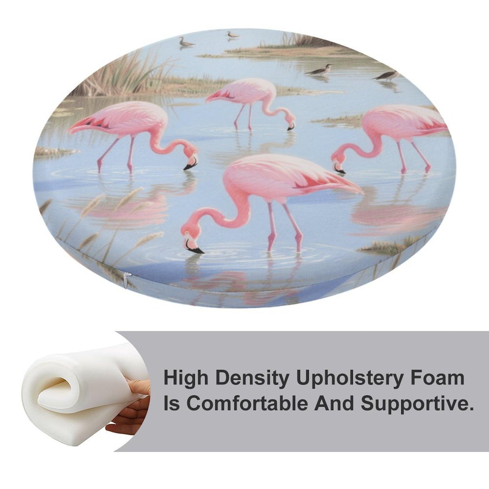 Foraging Flamingos okrągła poduszka, z dodatkiem pianki z pamięcią kształtu, poduszka na krzesło, pokrowiec poliestrowy z zamkiem błyskawicznym, poduszka do siedzenia na łóżko, sofę, krzesło