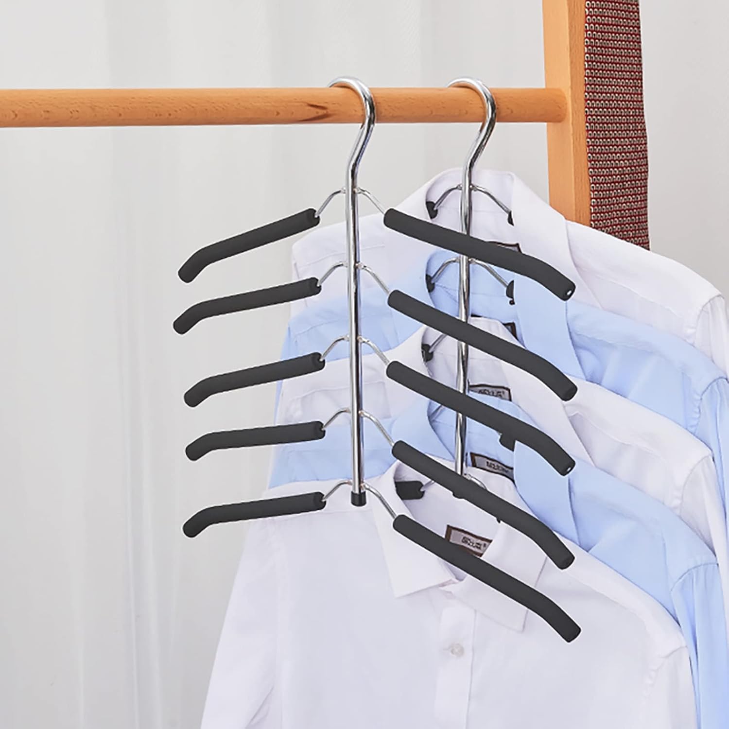 3 Pack 5 in 1 Hangers Blouse Tree Hangers Non Slip Space Saving Clothes Hanger Multi-Layer Clothes Hanger Stainless Steel Sweater Shirt Hanger Closet Storage Organizer(Black)