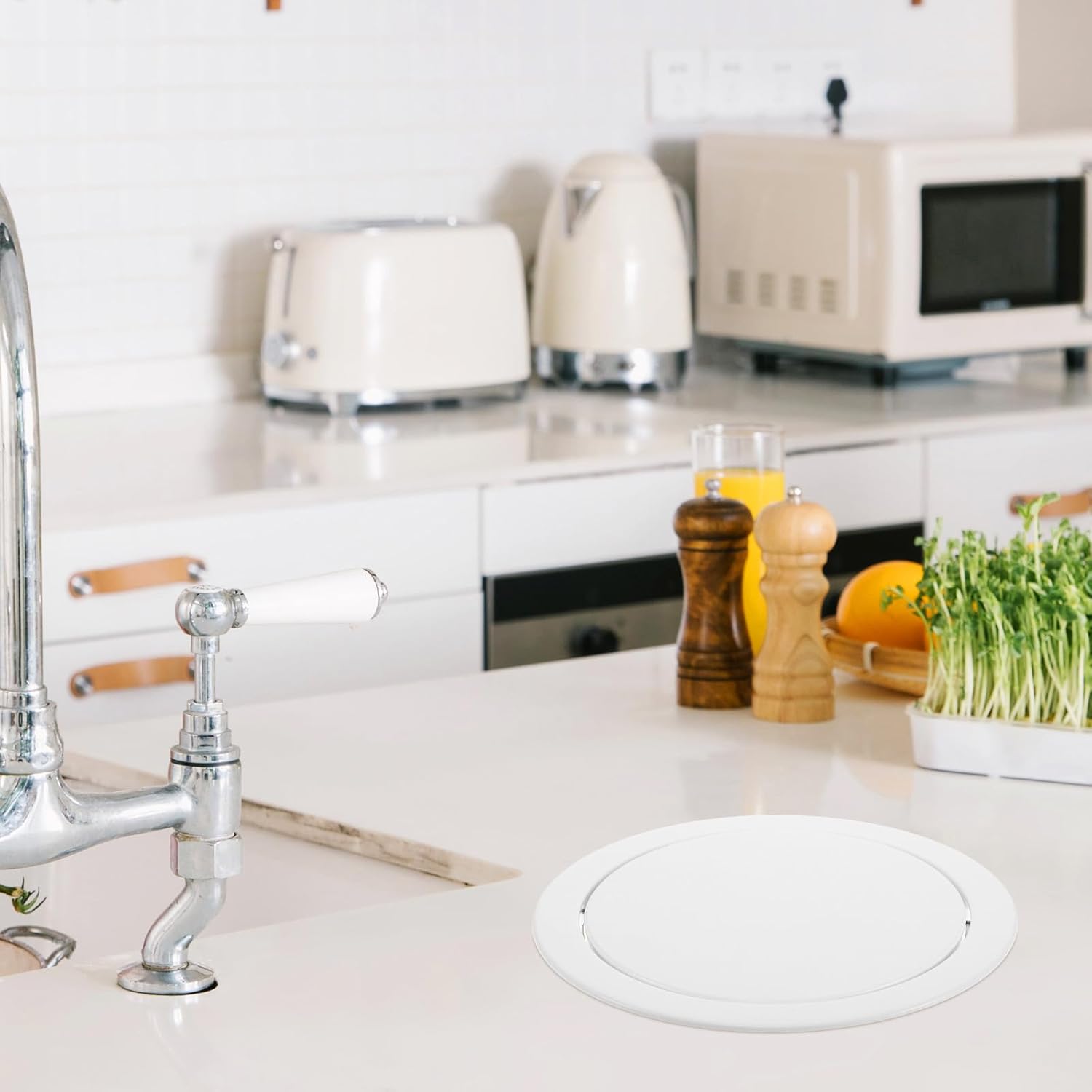 Embedded Stainless Steel Trash Can Lid with Swing Flap, 210mm Small round Countertop Garbage Can Cover for Kitchen, Bathroom, and Office Waste Bins