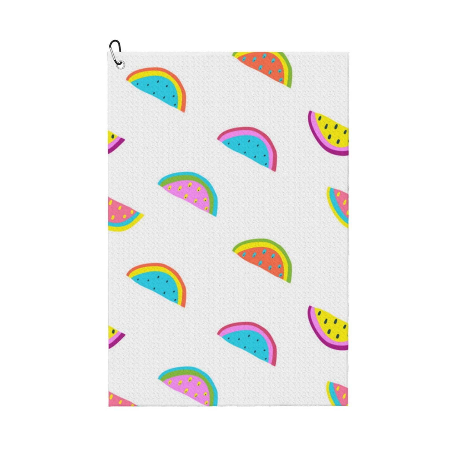 Hnnkloy Funny Colored Watermelon, 16x24 in Portable Waffle Golf Towels with Carabiner Clip for Golf Bag