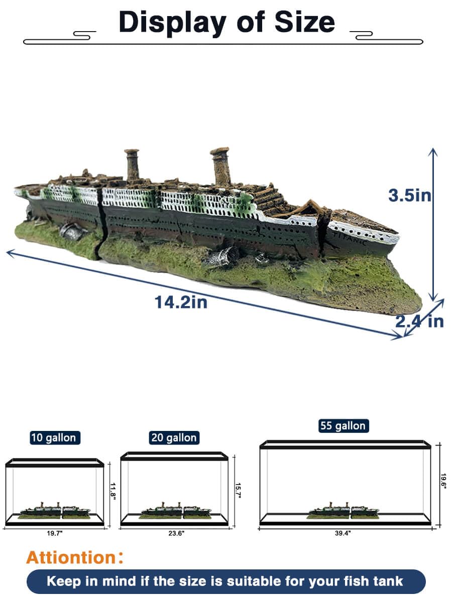 Titanic wrak akwarium dekoracja akwarium, dekoracja akwarium, długość 36,6 cm