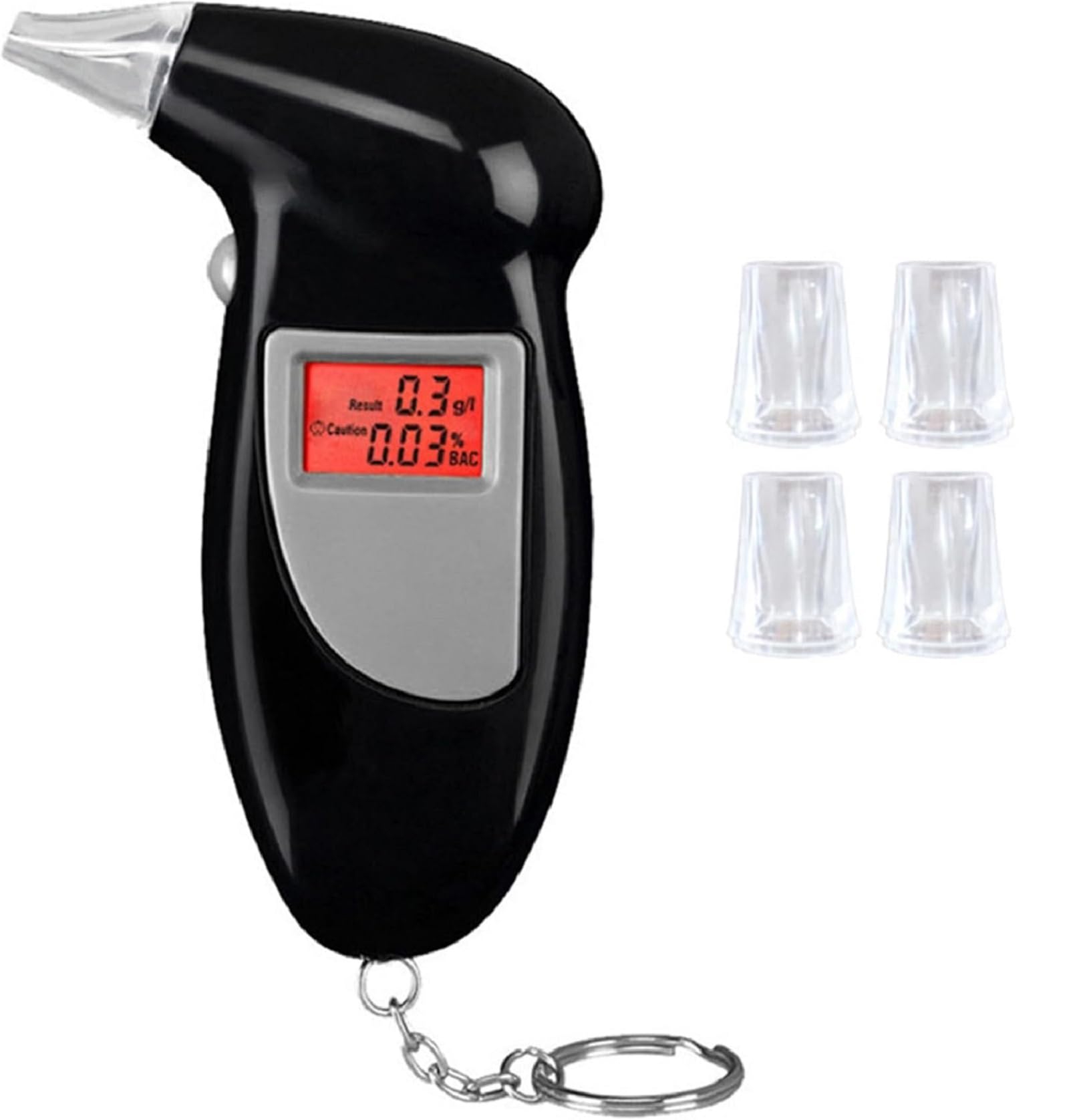 JDXun Alcoholimetro, Profesional Portátil Alcoholímetros con Pantalla LCD y 5 Boquillas, Aliento de Alcohol Digital para Uso Doméstico y Profesional (Negro)