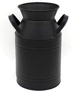 CVHOMEDECO. Farmhouse Galvanized Metal Milk Can, Old Rustic Primitives Jug Vase for Home and Garden Décor. Black