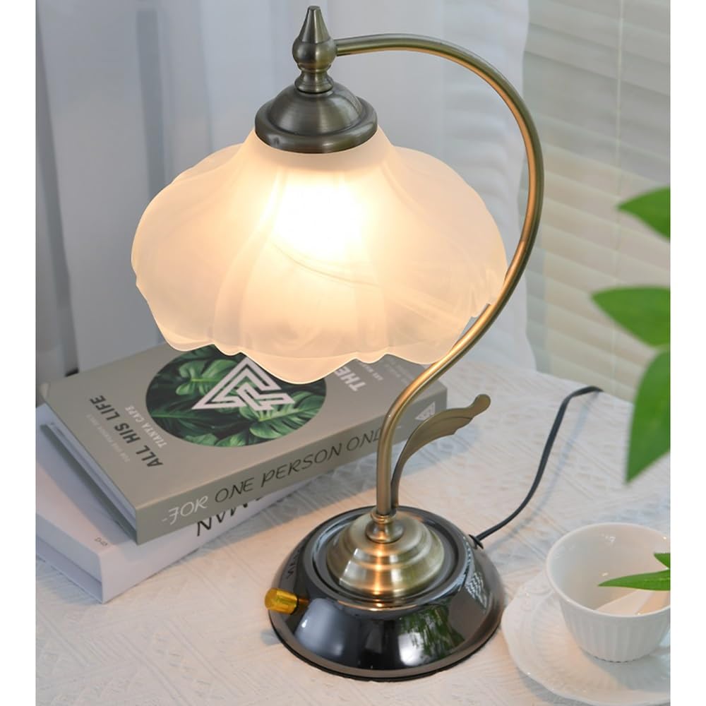 Affascinante Lampada da tavolo in vetro con fiori, lampada da tavolo for camera da letto, lampada da comodino, lampadina a LED, vintage, elegante, tradizionale Arredamento per la casa