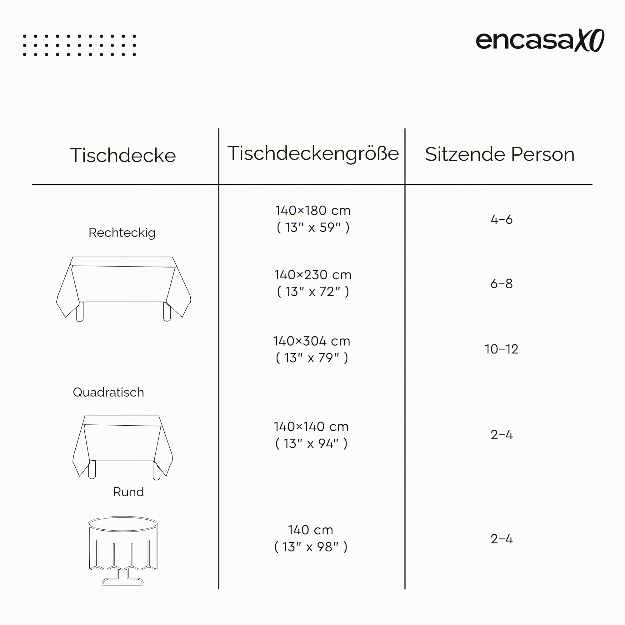 Encasa XO Tischdecke, Einfarbig, Baumwoll Canvas 140x304 cm