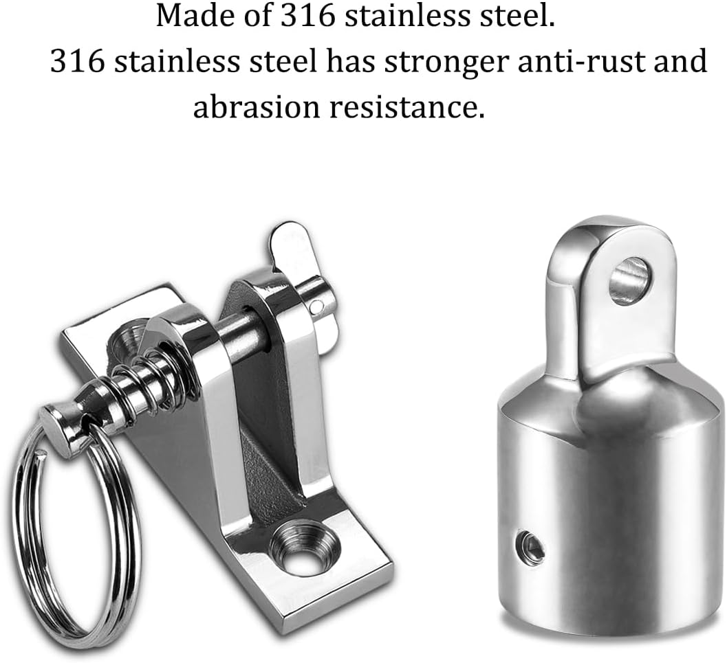 TINGZHIGO Heavy Duty Bimini Top Deck Hinge and Eye End Cap Fits 7/8 or 1 inch Tube, 316 Stainless Steel Bimini Top Hardware with A Mounting Wrench