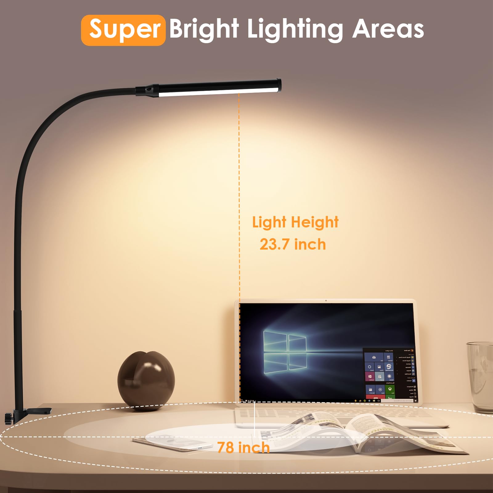 ShineTech Lampe de bureau LED avec pince, lampe de bureau à clipser pour bureau à domicile, blanc chaud 3000 K et 11 niveaux de luminosité, lampe de bureau d'architecte flexible en col de cygne, lampe