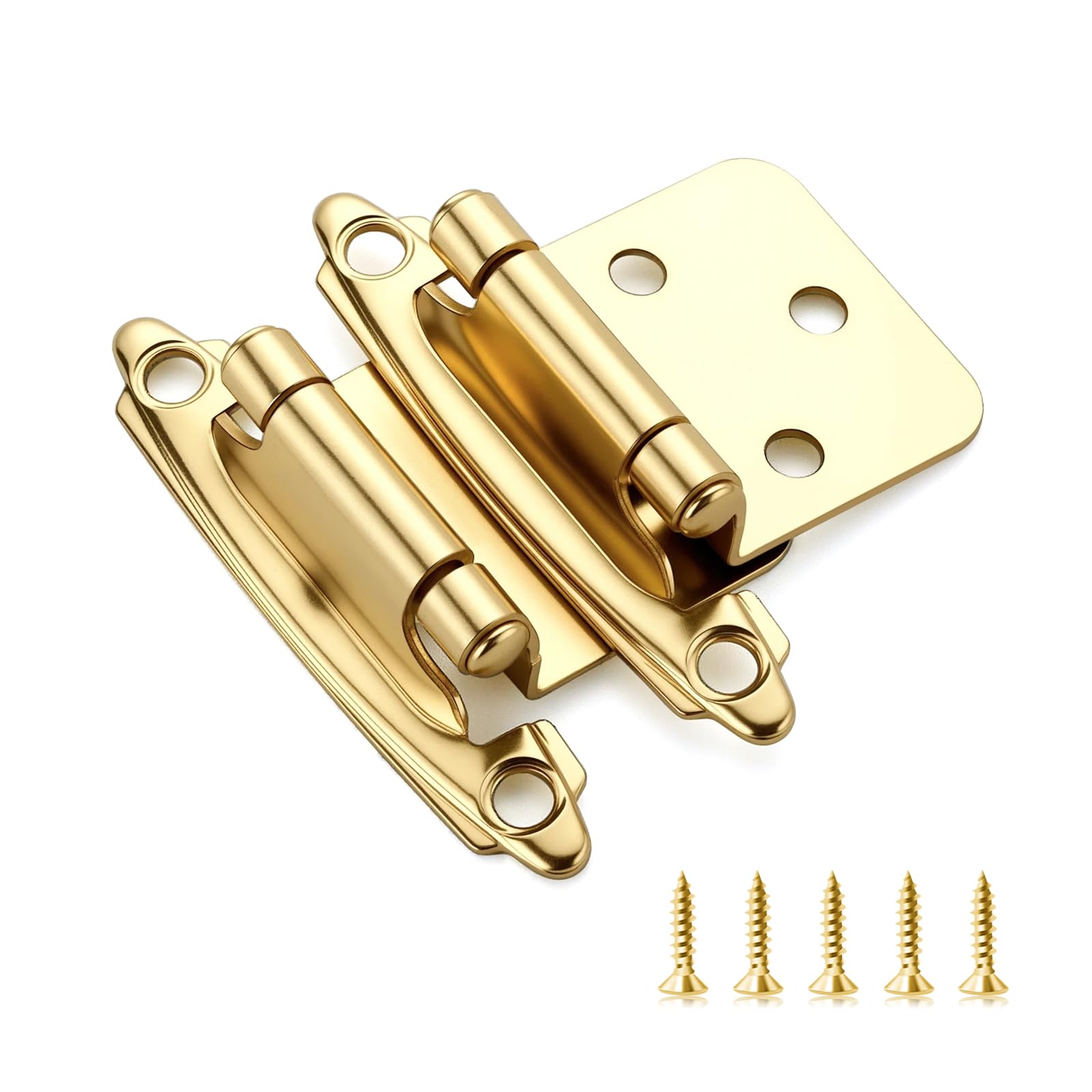 Ravinte 50 Pack (25 Pairs) 1/2" Overlay Cabinet Hinges, Self-Closing Semi-Concealed Face Mount, Satin Brass Decorative Hardware with Door Bumpers for Kitchen & Cupboard Doors, Gold