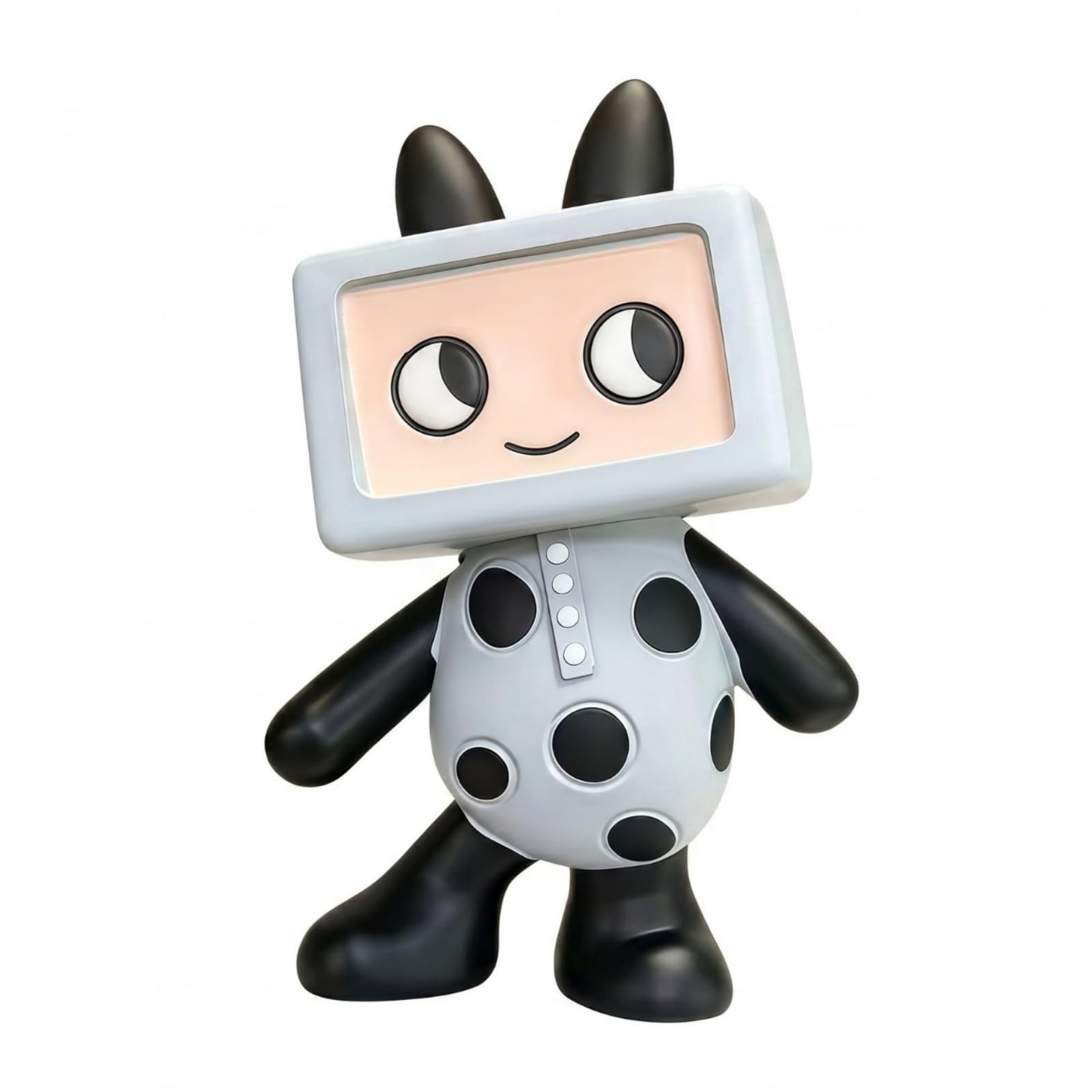 Figurina Televisiva Stile Cartoon Statuetta in Resina Puntolini Neri Statua Decorativa da Scrivania per Soggiorno