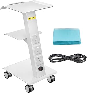 VEVOR Lab Trolley, Rolling Lab Cart w/Built-in Socket, 3 Layers Tray Rolling Clinic Cart, 360° Silent Rolling Wheels w/Foot Brake, 88 lbs Weight Capacity Sturdy Steel Frame, for Lab Clinic Salon