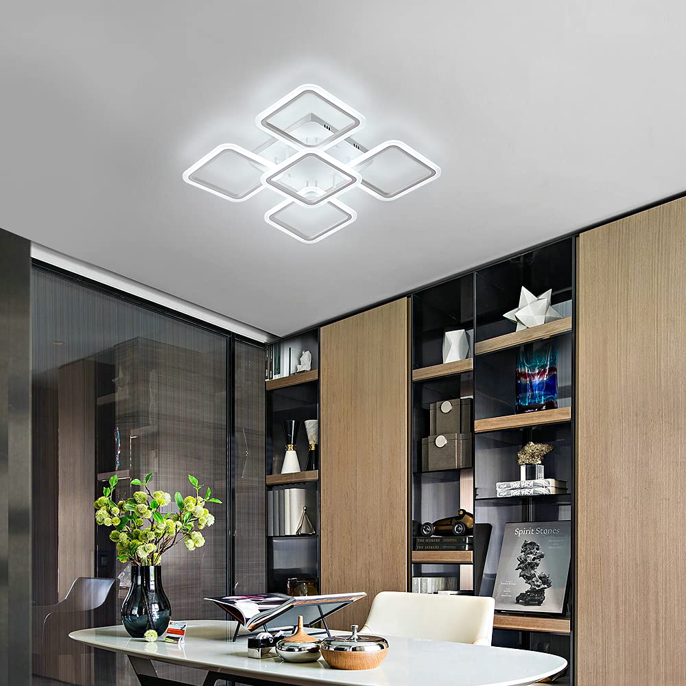 Osairous Lampadario Soffitto LED, 60CM Diametro Plafoniera LED in Acrilico, 70W Lampada da soffitto Moderno Paralume Quadrato per Soggiorno Camera da Letto Bianco Freddo 6500K, 4086lm