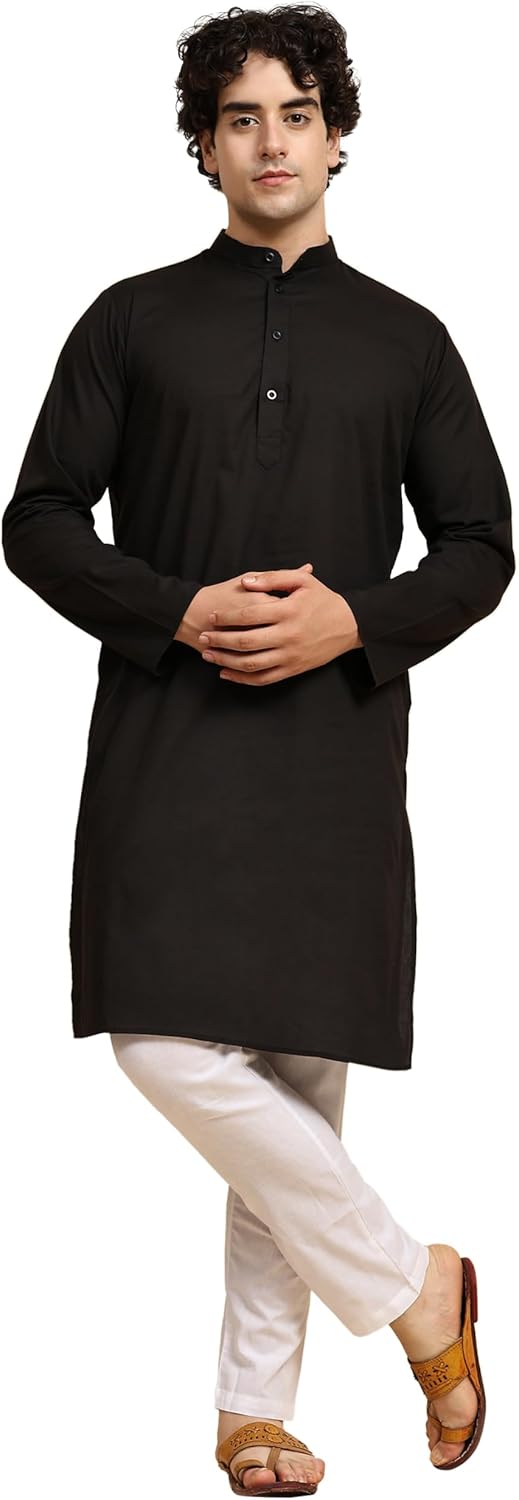 SKAVIJ Heren Etnische Tuniek shirt Kurta Pyjama Indiase Kleding (Weiß, 3XL