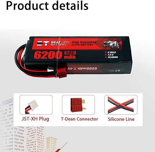 Miniatura 6 de 6200mAh 2s Lipo Baterías 7.4V 50C con conector T-Dean y enchufe XT60 para RC coche, barco, camión, heli, avión, UAV, dron, FPV Racing (2 paquetes)