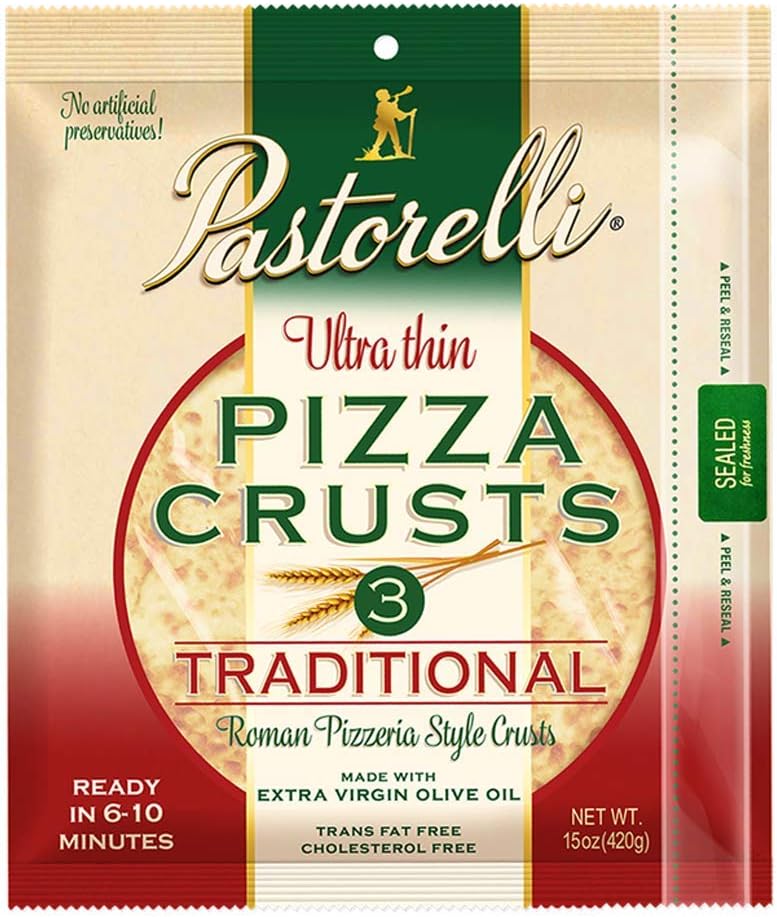 Pastorelli® Ultra Thin Pizza Crust– Traditional Low Sodium Pizza Crust – 12 inch Pizza Crust – Pack of 10, 3 count Pizza Crust (Total 30 Thin Pizza Crusts)