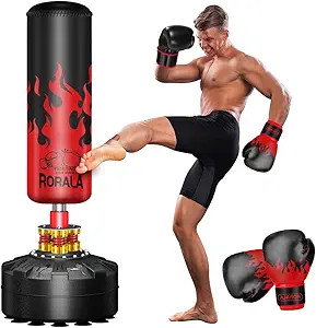 RORALA Punching Bag with Stand 70-203lbs, Freestanding Heavy Boxing Bag Including 12OZ Pro Gloves for Adult Youth, Men Stand Kickboxing Bags
