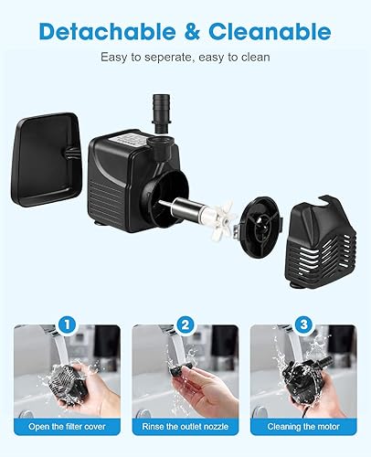 Miniatura 2 de MOSFiATA Bomba sumergible (1000LH, 25W), bomba de agua ultra silenciosa de 400 GPH con elevación de 7.2 pies, bomba de fuente con cable de