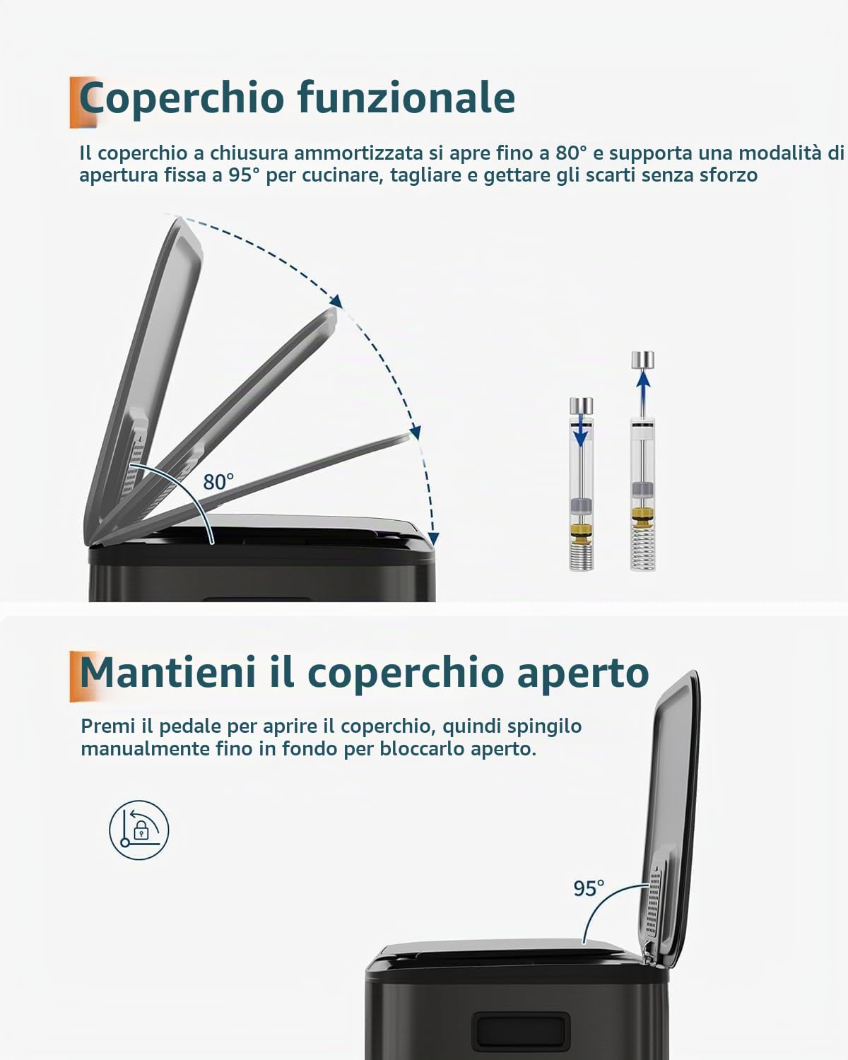 Garvee 2 x 15 L Bidone Cucina Doppio Scomparto Acciaio INOX, Pedale, Coperchi Soft-Close, Riciclo Rifiuti, Nero
