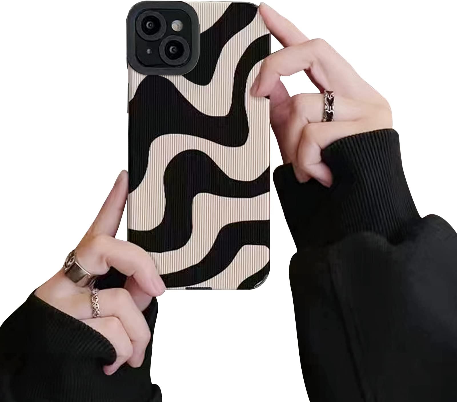 iPhone 13/14 Case - Zebra Stripes Wave Design for Women - Soft Silicone Protection - Black