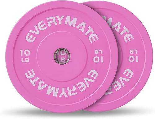 EVERYMATE Placas de peso rosa de 10 libras, 15 libras, 25 libras, 35 libras, 45 libras, placas de peso olímpicas de agarre para entrenamiento de