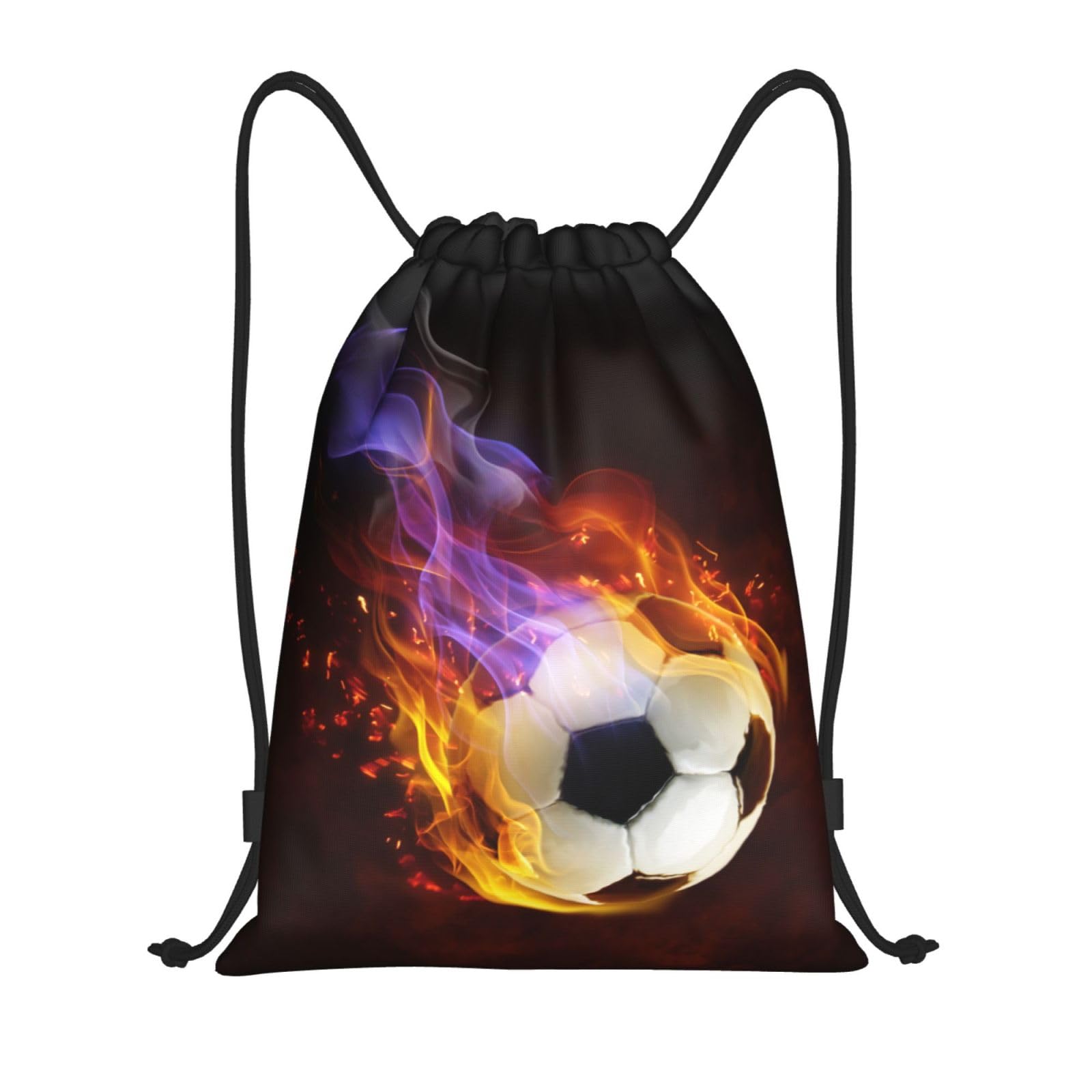 YIJIUWKIS Boys Drawstring Bags with Fire Soccer Ball, Cool Sports Drawstring Backpack for Teens Boys Girls Adults Women Men, Black Daypack Bag for