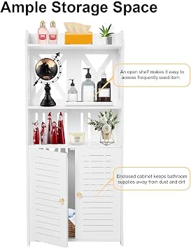 Bathroom Storage Cabinet – Floor Standing Organizer with Shelves & Door, Multifunctional Storage Unit for Home, Office, Living Room, Kitchen, or Entryway (3 Tier)