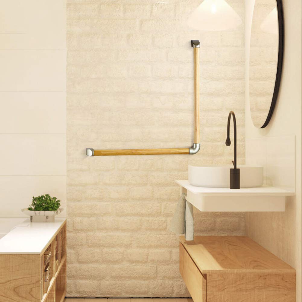 Barra de agarre de seguridad para baño de madera, barra de apoyo de soporte en ángulo en forma de L, pasamanos de ducha de bañera para mujeres mayores, discapacitadas o embarazadas(70×70cm)