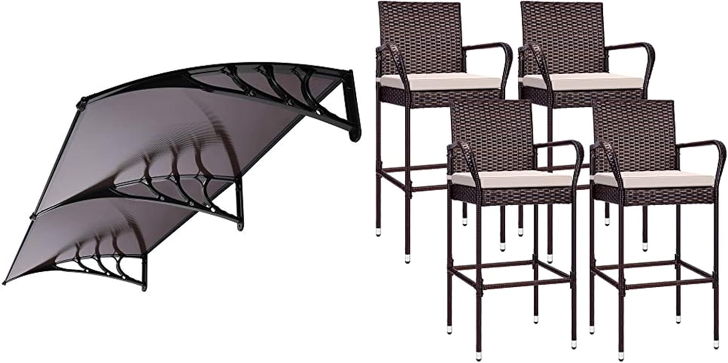 VIVOHOME Polycarbonate Window Door Awning Canopy Brown with Black Bracket 40 Inch x
