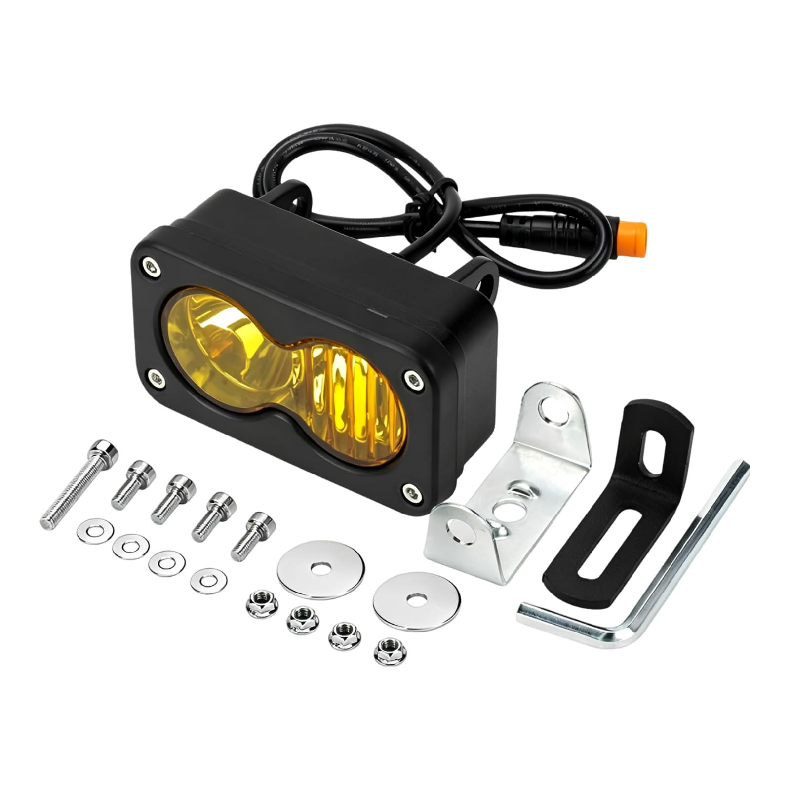 E-Bike-Scheinwerfer 3-polig, 20 W helle Fahrradlampe 3,03 x 3,03 Zoll, Motorradlampe mit gelbem Licht, LED-Nebellicht, kompatibel mit R1dstar Q20 Offroad-Mountain-Elektrofahrrad