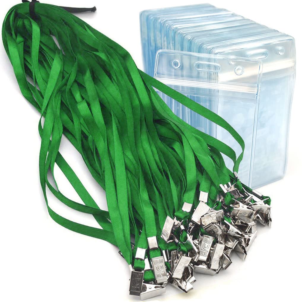 Cordino con porta tesserino verticale, 50 pezzi, impermeabile e antipolvere, 50 pezzi, clip a forma di bulldog, per uomo/donna Lyndee