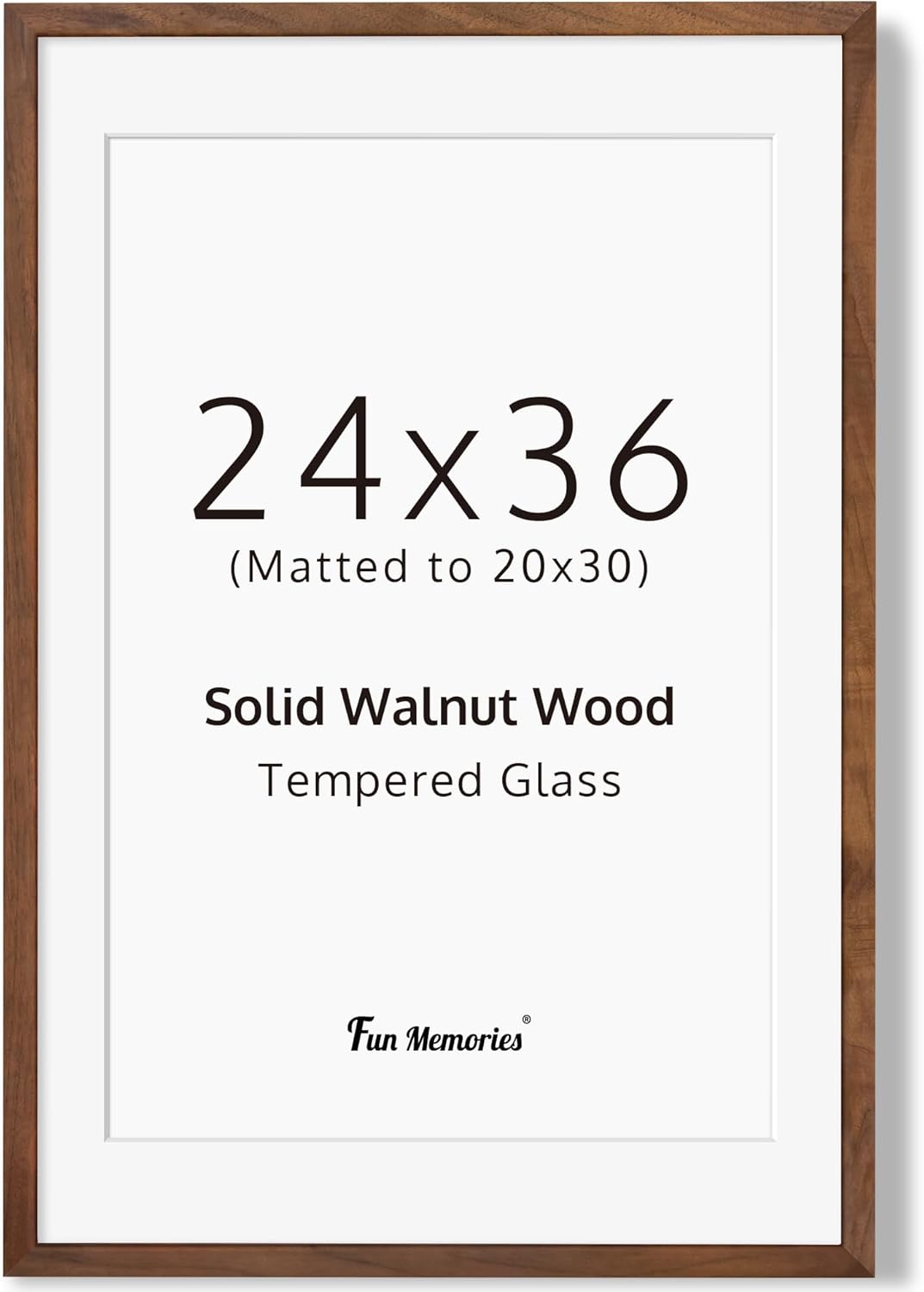 24x36 Picture Frame, 24 x 36 Poster Frame, Natural Walnut Wood, Tempered Real Glass, 24 by 36 Frame for Wall, 24 x 36 Picture Frame Matted to 20x30, 24x36 Art Frame, 1 Pack