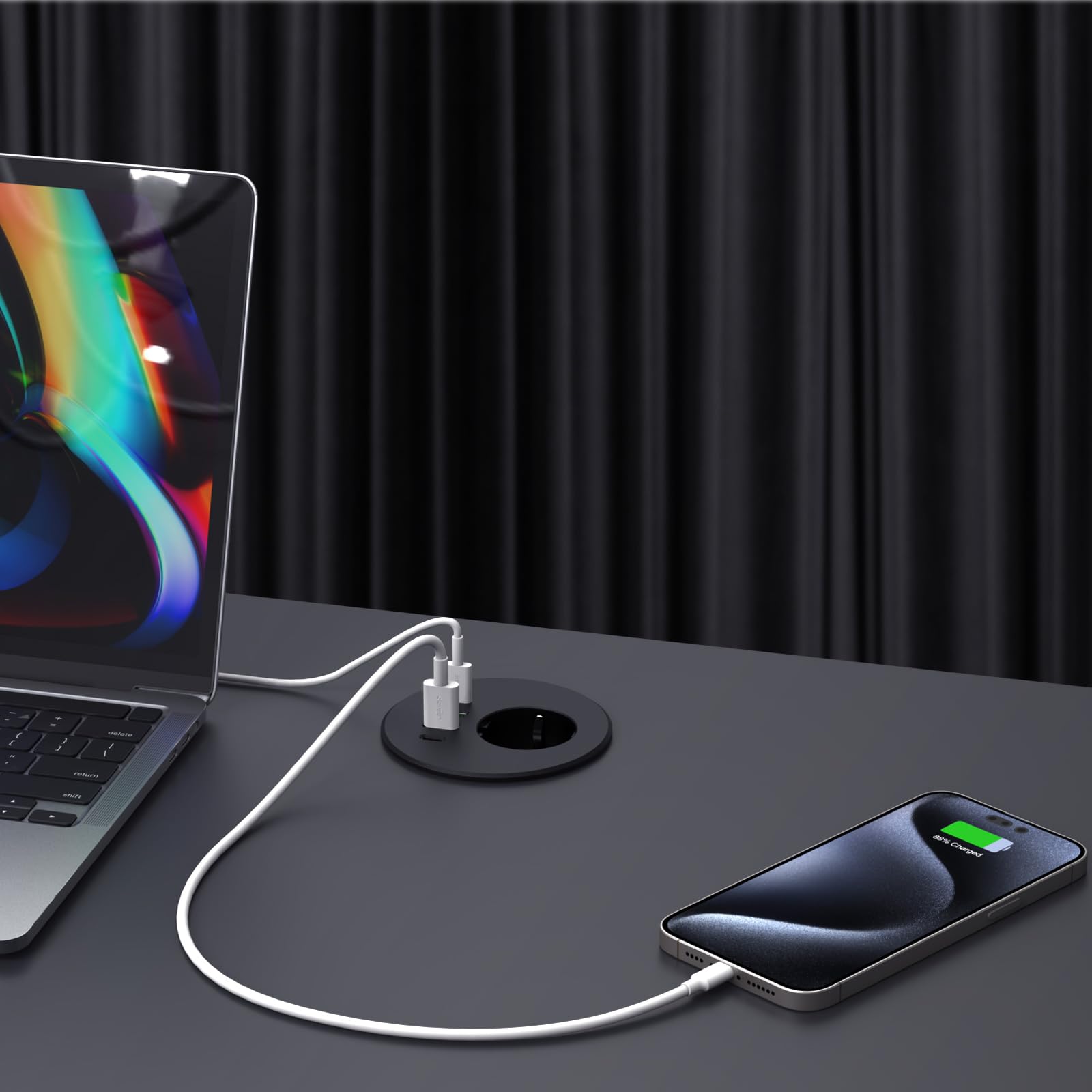 Enchufe empotrable con 65 W USB C, enchufe de mesa Haiaoyyds equipado con 1 Schuko, 2 puertos USB-A, 2 conectores USB-C y cable de alimentación de 2 m, regleta empotrable para orificio de mesa de 76