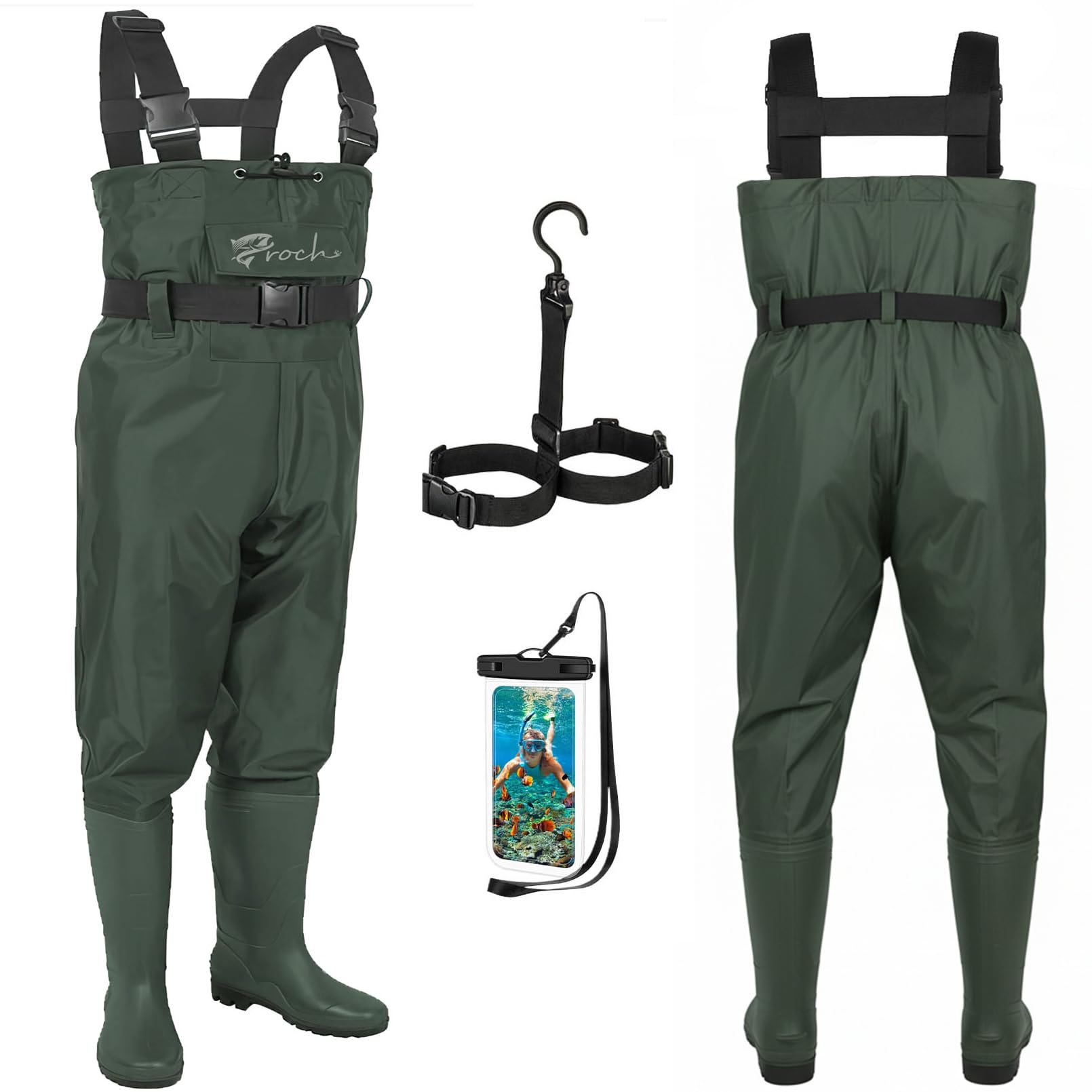 Croch Waders pour homme et femme - Imperméable - Avec bottes - En nylon PVC - Avec bottes en caoutchouc - Taille 38-47 - Antidérapant et robuste - Idéal pour la pêche, la chasse et l'extérieur