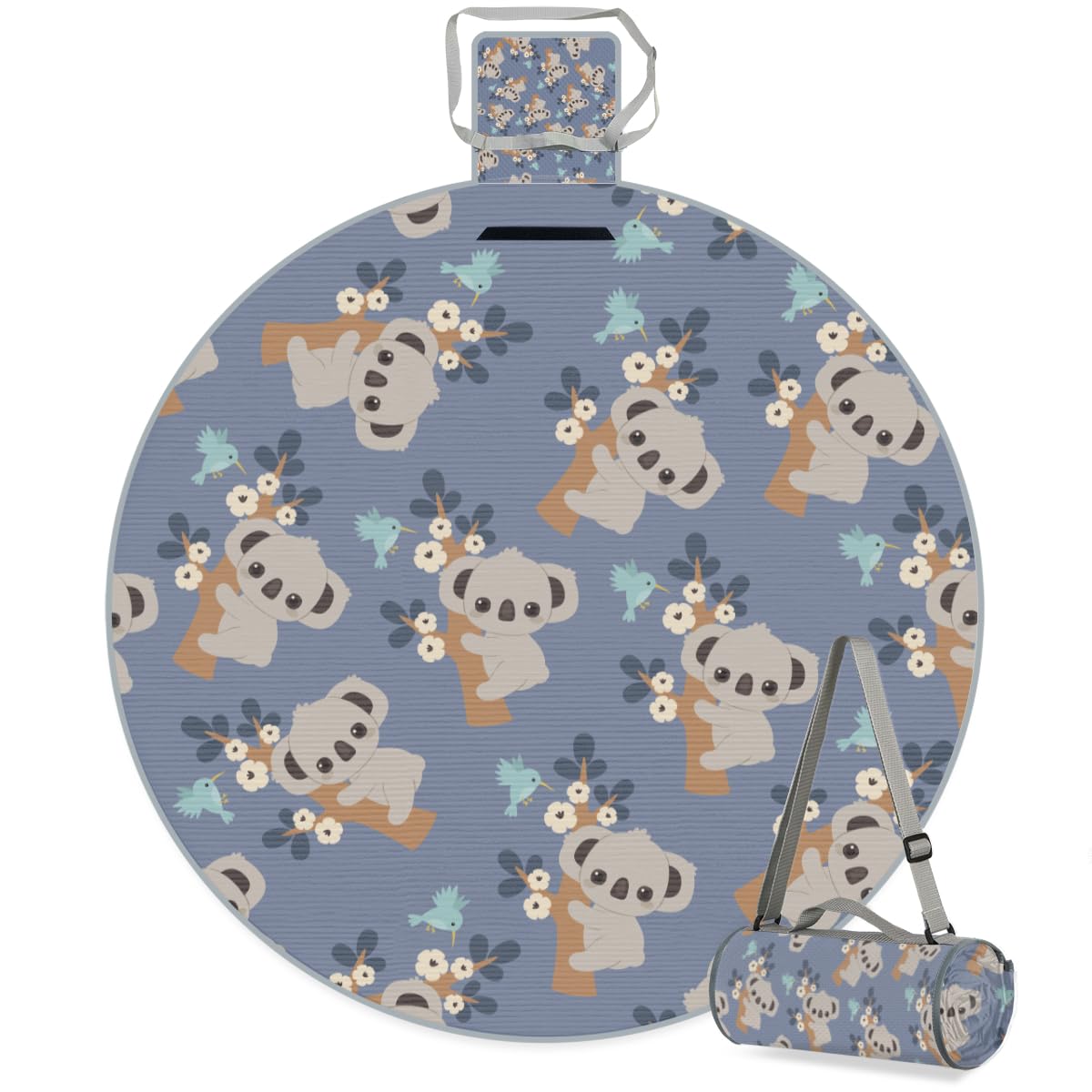Shimoshe Koala Flowers Picnic Outdoor Blanket Foldable Waterproof Sandproof Beach Blanket Portable Water-Resistant Round Picnic Mat for Travel Camping Park Lawn