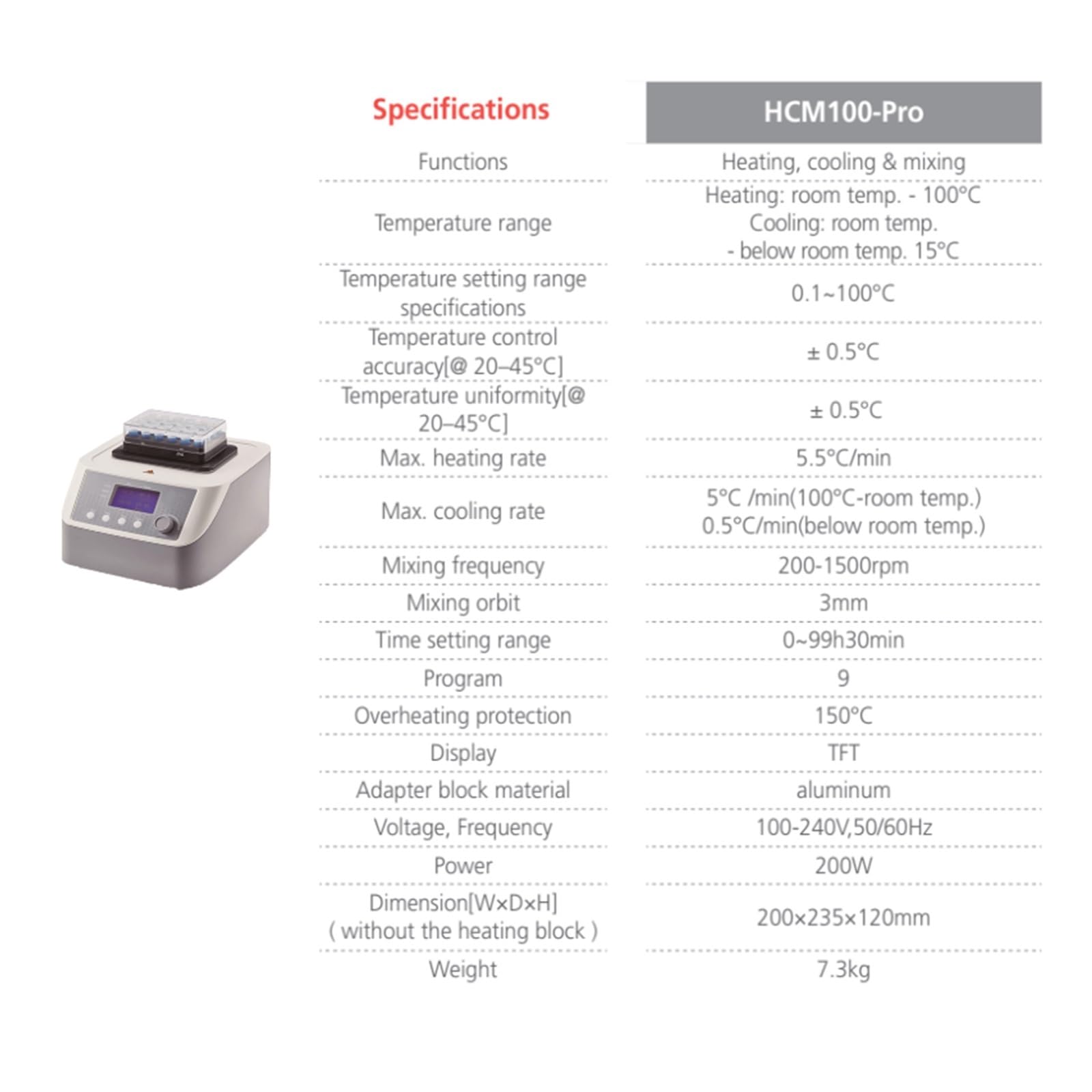 Agitador Orbital, Incubadora de baño seco Metal temperatura con bloque calefacción 0,5/1,5/2/15/50ml mezclador vibración dispositivos termostáticos laboratorio(HCM100-Pro)